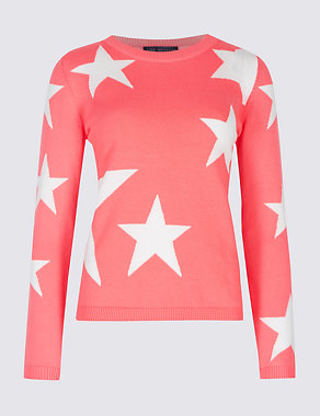 Pure Cotton Star Print Round Neck Jumper Image 2 of 4