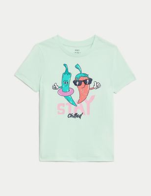 Pure Cotton Stay Chilled Slogan T-Shirt (2-8 Yrs) Image 1 of 2
