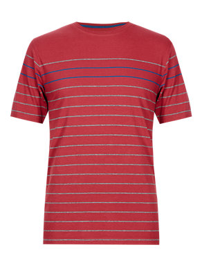 Pure Cotton Stay Soft Engineered Striped T-Shirt with StayNEW™ Image 2 of 3