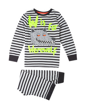Pure Cotton Stay Soft Glow In The Dark Striped Pyjamas (1- 8 Years) Image 2 of 4