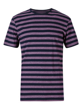 Pure Cotton Stay Soft Slim Fit Striped T-Shirt with StayNEW™ Image 2 of 3