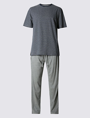 Pure Cotton Stay Soft Striped T-Shirt with Pyjamas Image 2 of 4