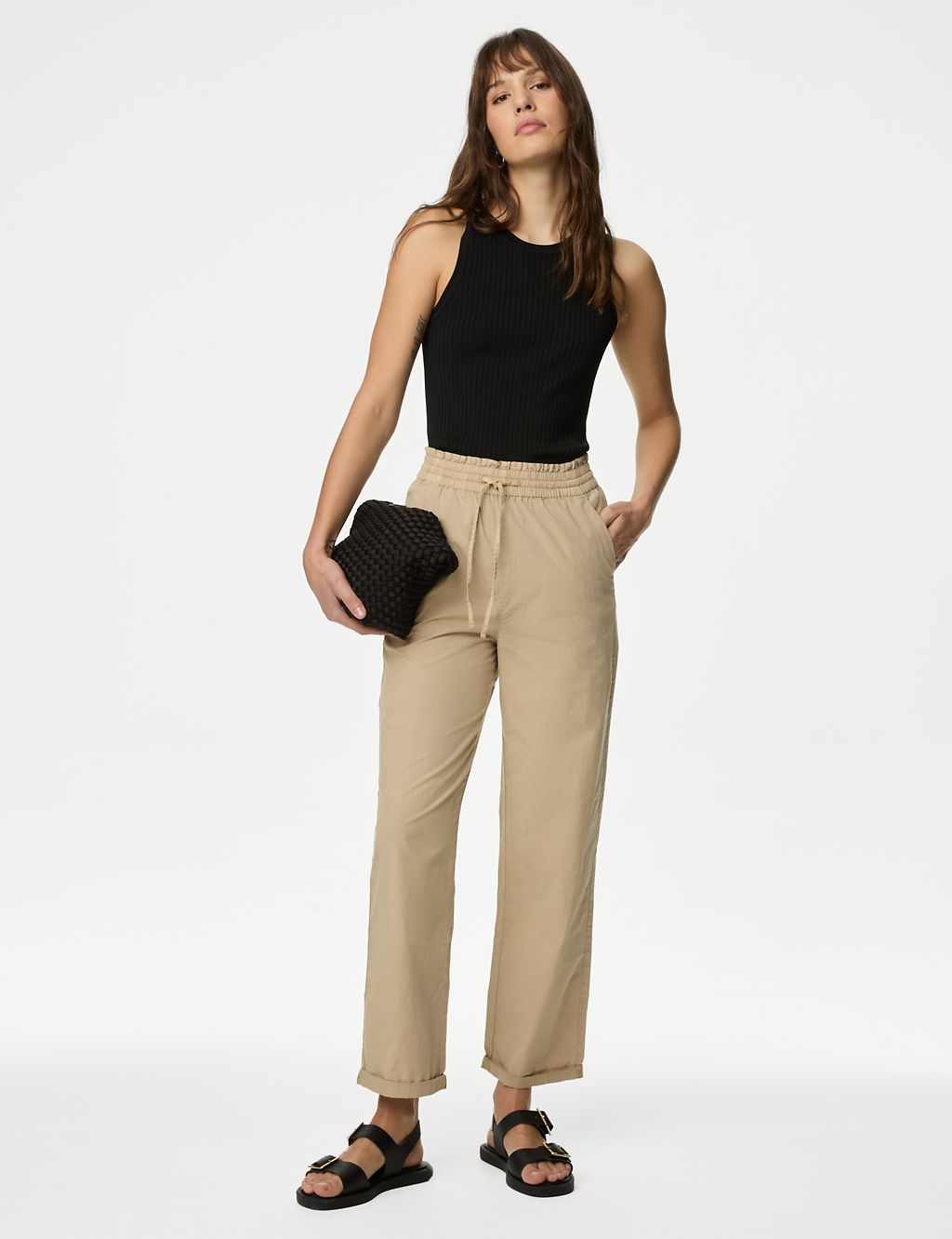 Pure Cotton Straight Leg Ankle Grazer Trousers 3 of 4