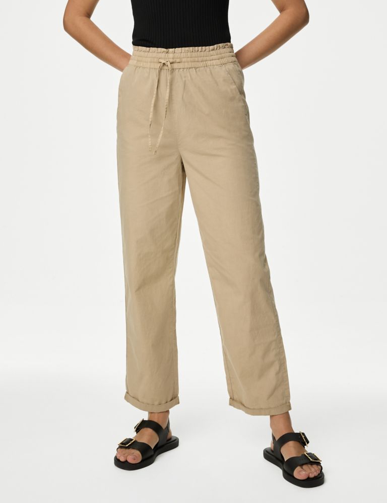 Pure Cotton Straight Leg Ankle Grazer Trousers 2 of 4