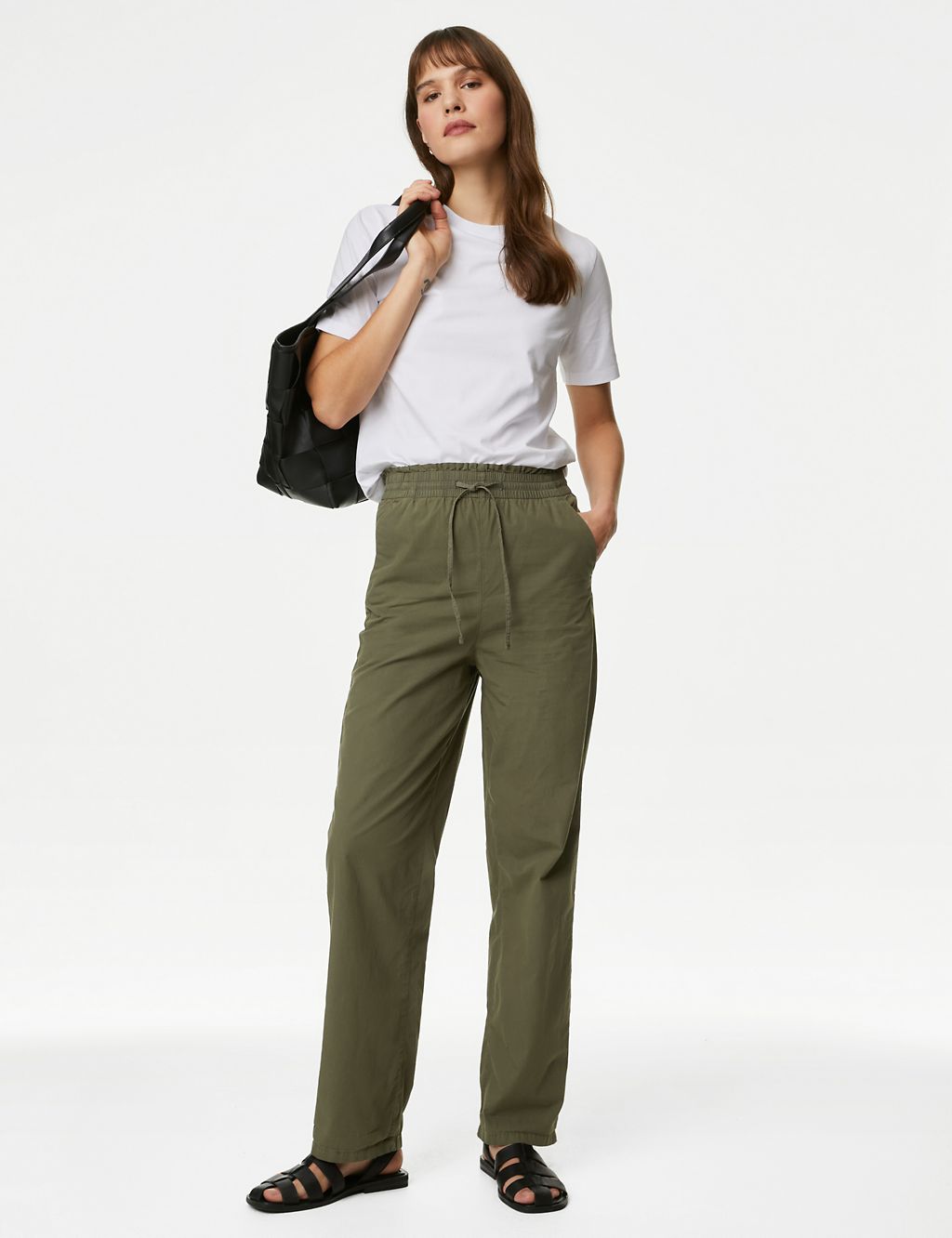 Pure Cotton Straight Leg Ankle Grazer Trousers 2 of 6