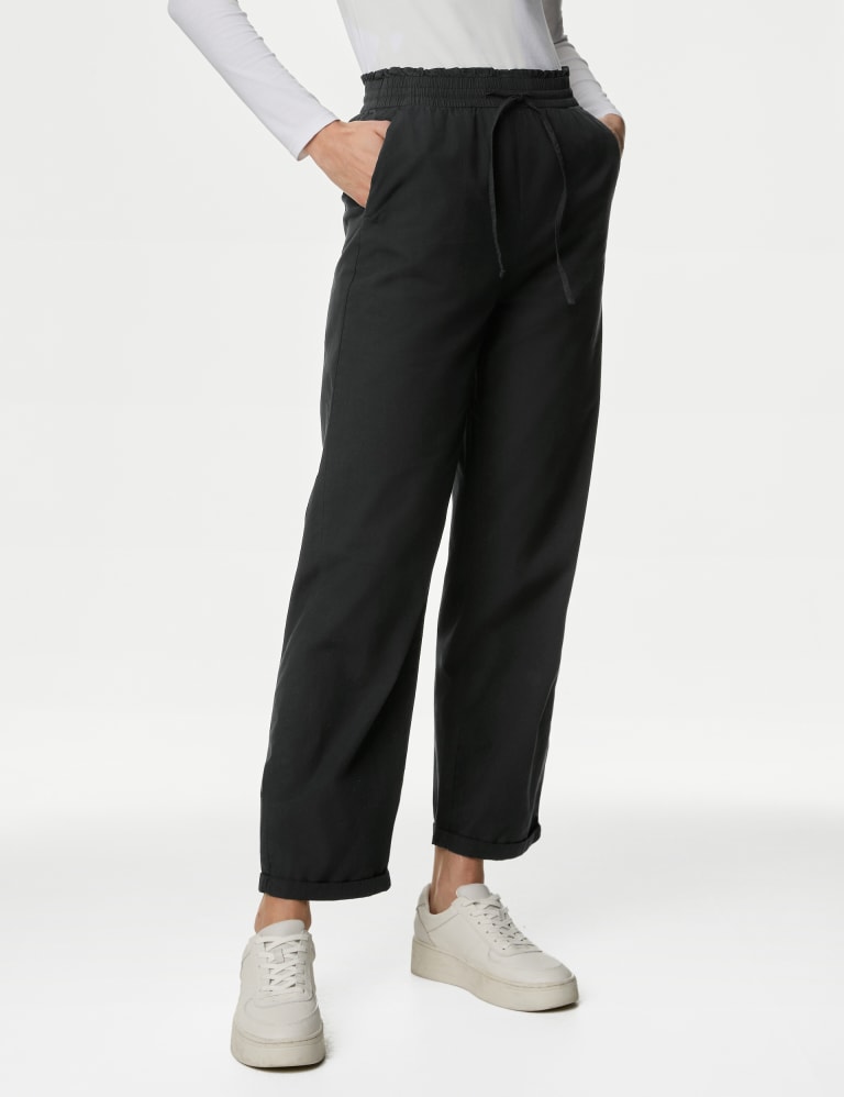 Pure Cotton Straight Leg Ankle Grazer Trousers 4 of 5