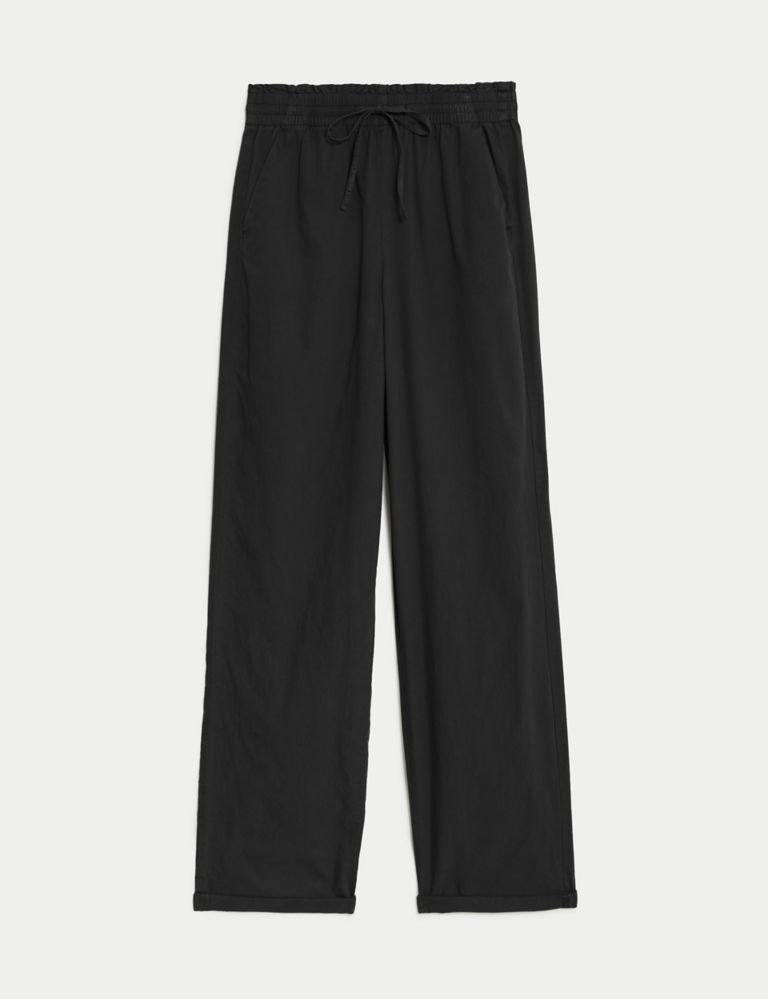 M&S PER UNA Womens Pull On Trousers Relaxed Fit Textured Cotton Elastic  Waist £17.95 - PicClick UK