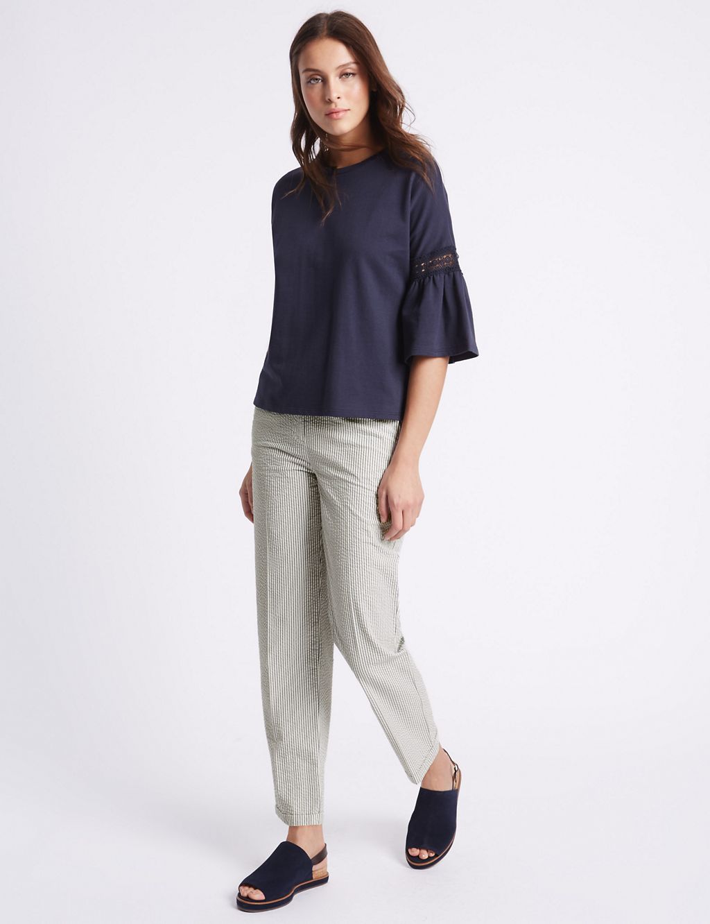 Pure Cotton Straight Leg Trousers 3 of 6