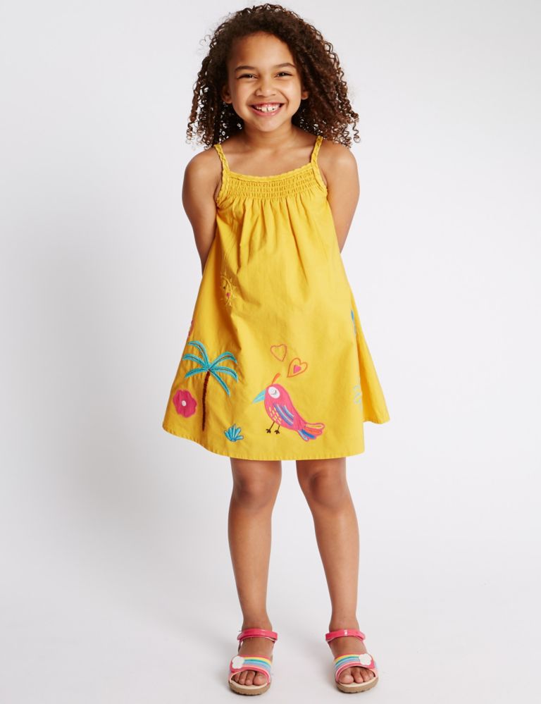 Pure Cotton Strappy Appliqué Dress (1-7 Years) 1 of 3