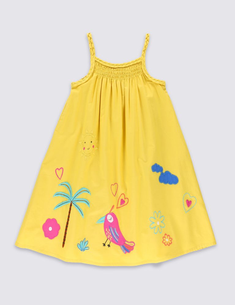 Pure Cotton Strappy Appliqué Dress (1-7 Years) 2 of 3