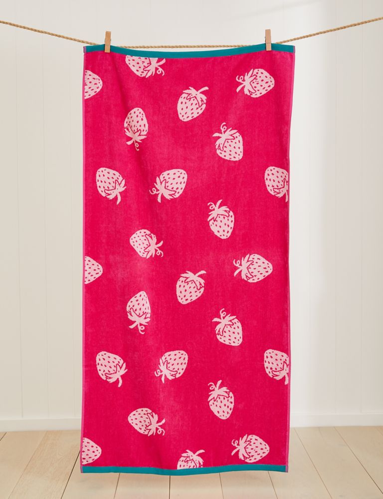 Pure Cotton Strawberry Print Beach Towel 1 of 5