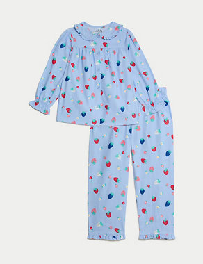 Pure Cotton Strawberry Print Pyjamas (1-8 Yrs) Image 2 of 4