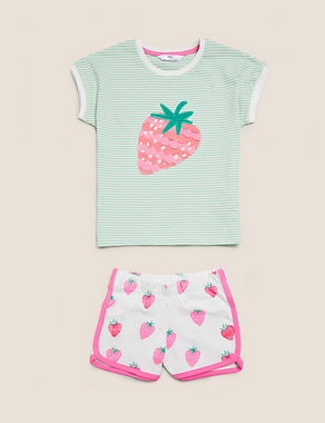 Pure Cotton Strawberry Short Pyjama Set (1-7 Yrs) Image 2 of 5