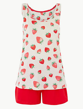 Pure Cotton Strawberry Short Pyjama Set Image 2 of 4