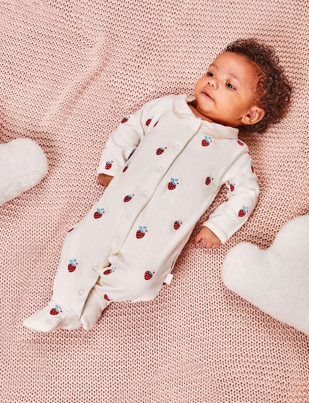 Pure Cotton Strawberry Sleepsuit (7lbs-12 Mths) 3 of 3