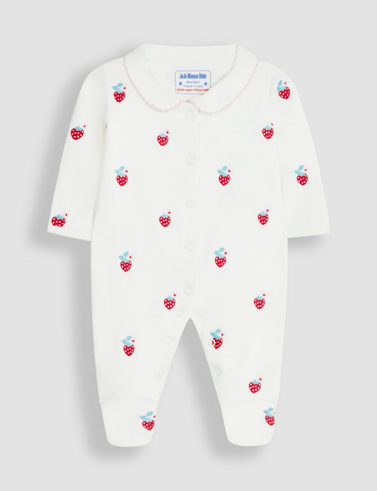 Pure Cotton Strawberry Sleepsuit (7lbs-12 Mths) 2 of 3