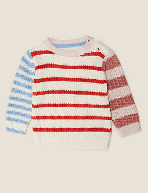 Pure Cotton Stripe Knitted Jumper (0-3 Yrs) Image 2 of 5