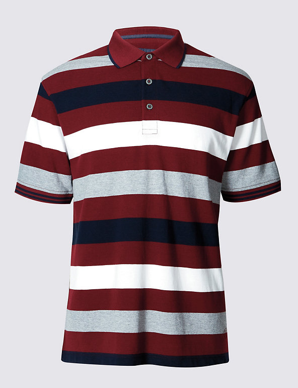 Pure Cotton Stripe Polo Shirt Image 1 of 2
