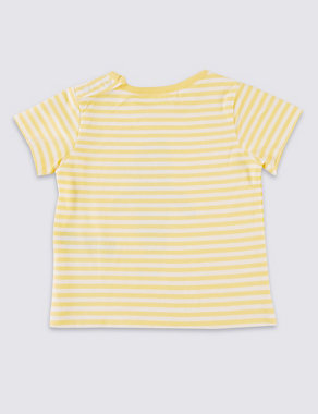 Pure Cotton Striped & Bird Print T-Shirt Image 2 of 3