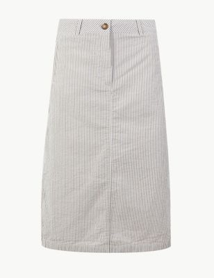 Pure Cotton Striped A-Line Midi Skirt Image 2 of 4