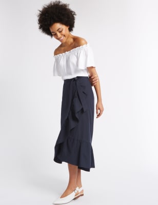 Cotton wrap midi skirt sale