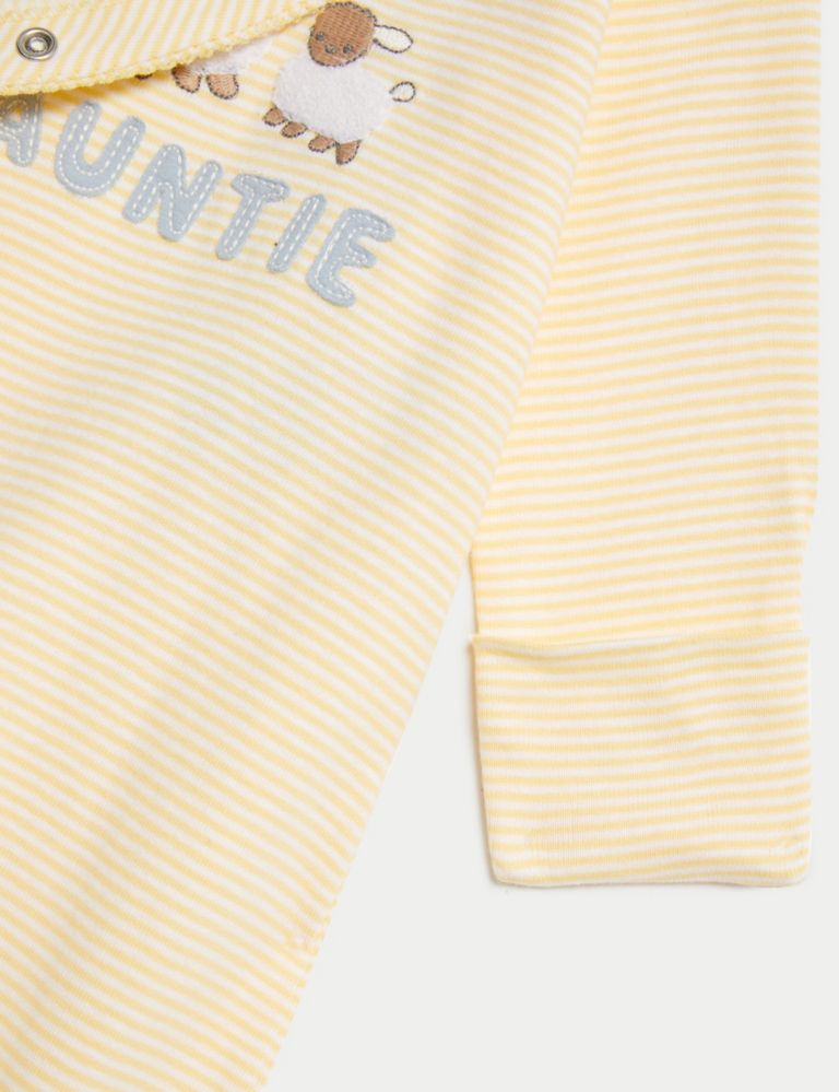 Pure Cotton Striped Auntie Sleepsuit (7lbs-9 Mths) 4 of 4