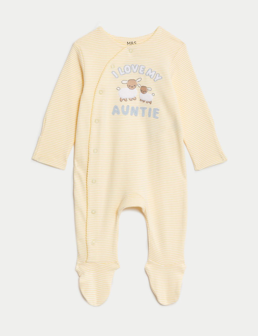 Pure Cotton Striped Auntie Sleepsuit (7lbs-9 Mths) 3 of 4
