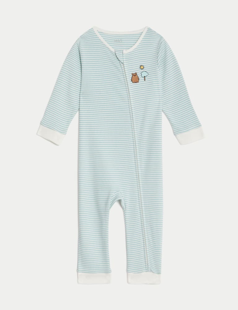 Pure Cotton Striped Bear Zip Sleepsuit 7lbs 1 Yrs