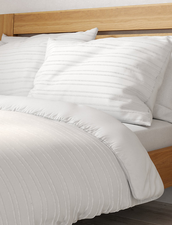 M&S Comfortably Cool Satin Striped Bedding Set White duvet cover & pillowcase 