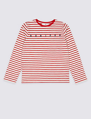 Pure Cotton Striped Bonjour Top (3-16 Years) Image 2 of 3