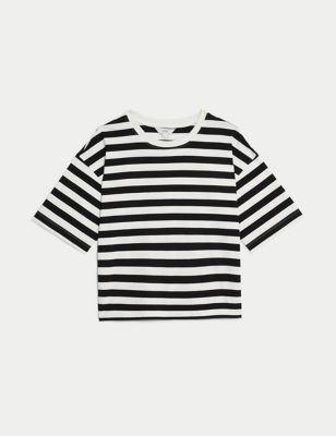 Pure Cotton Striped Boxy T-Shirt Image 2 of 5