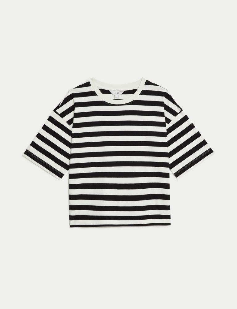 Pure Cotton Striped Boxy T-Shirt 2 of 5