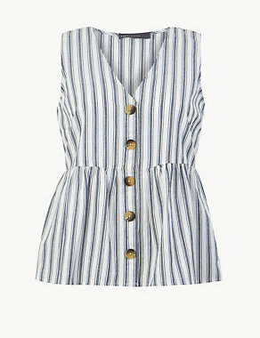 Pure Cotton Striped Button Detailed Blouse Image 2 of 4