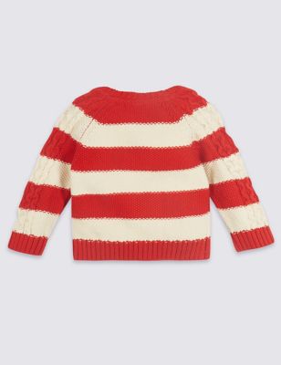 Pure Cotton Striped Cable Knit Jumper Image 2 of 3