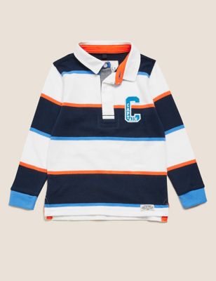 Pure Cotton Striped Captain Rugby Top  (2-7 Yrs) Image 2 of 4