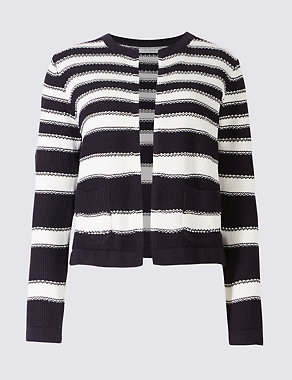 Pure Cotton Striped Cardigan Image 2 of 5