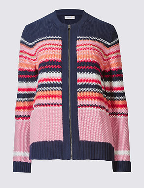 Pure Cotton Striped Cardigan Image 2 of 4