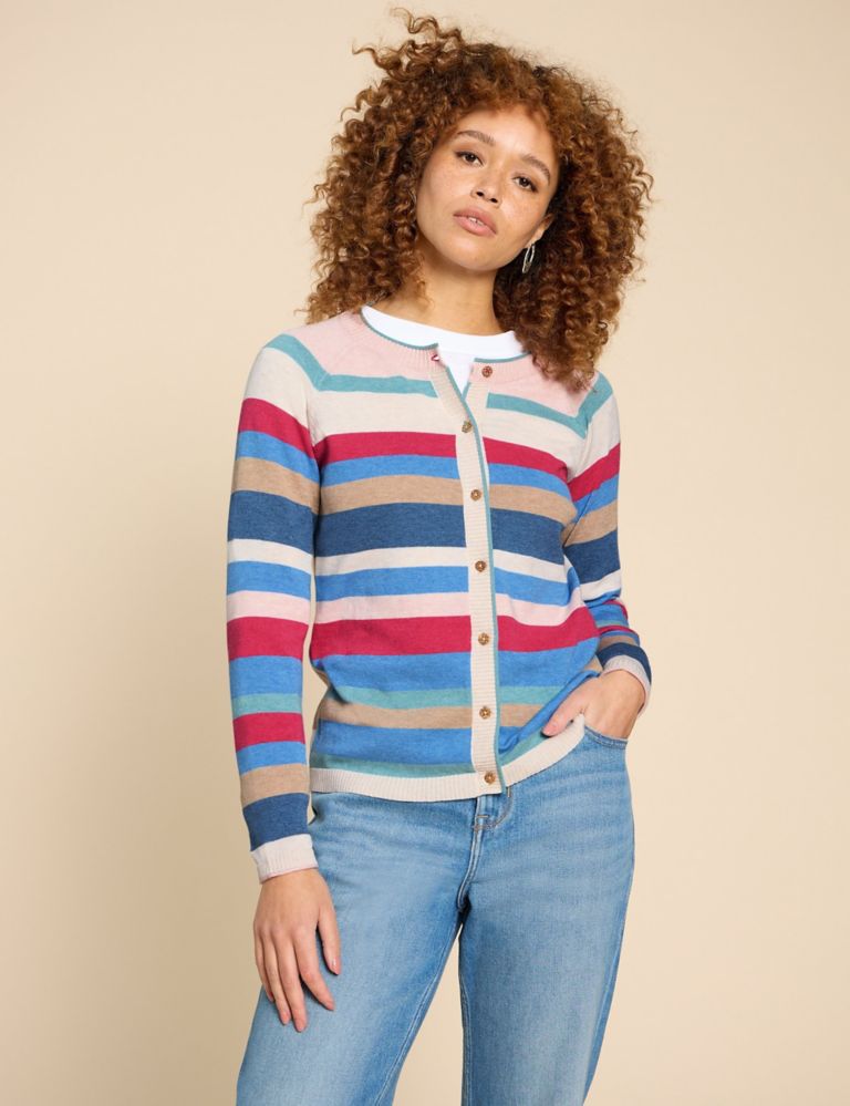 Pure Cotton Striped Cardigan 1 of 6