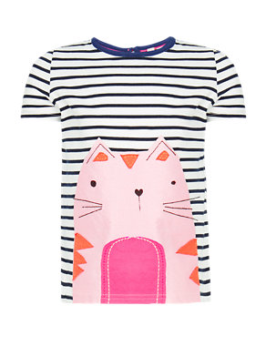 Pure Cotton Striped Cat Girls Top (1-7 Years) Image 2 of 3