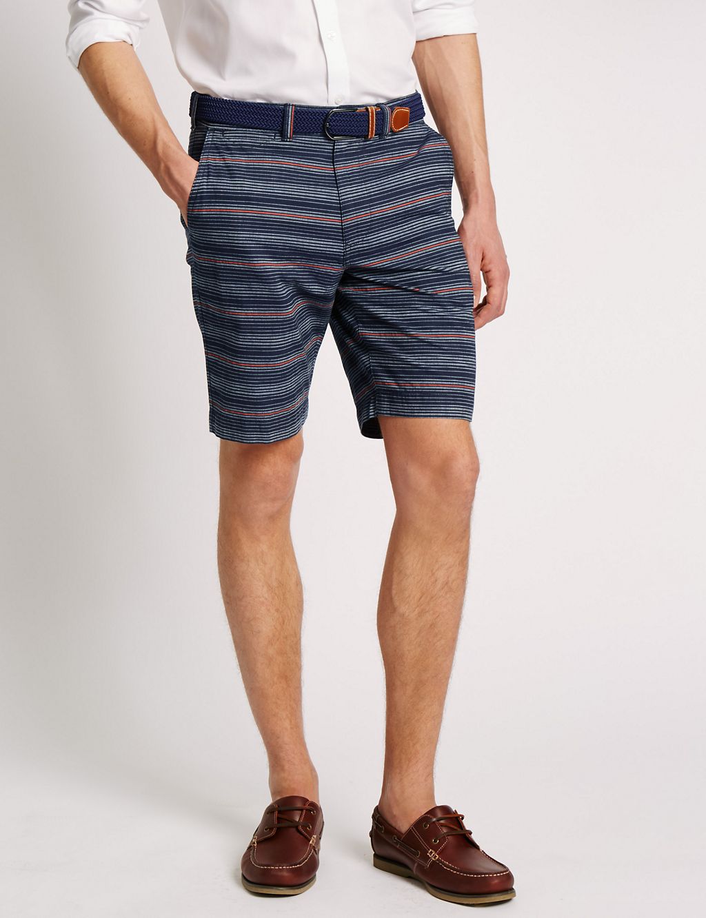 Pure Cotton Striped Chambray Shorts with Belt 3 of 3