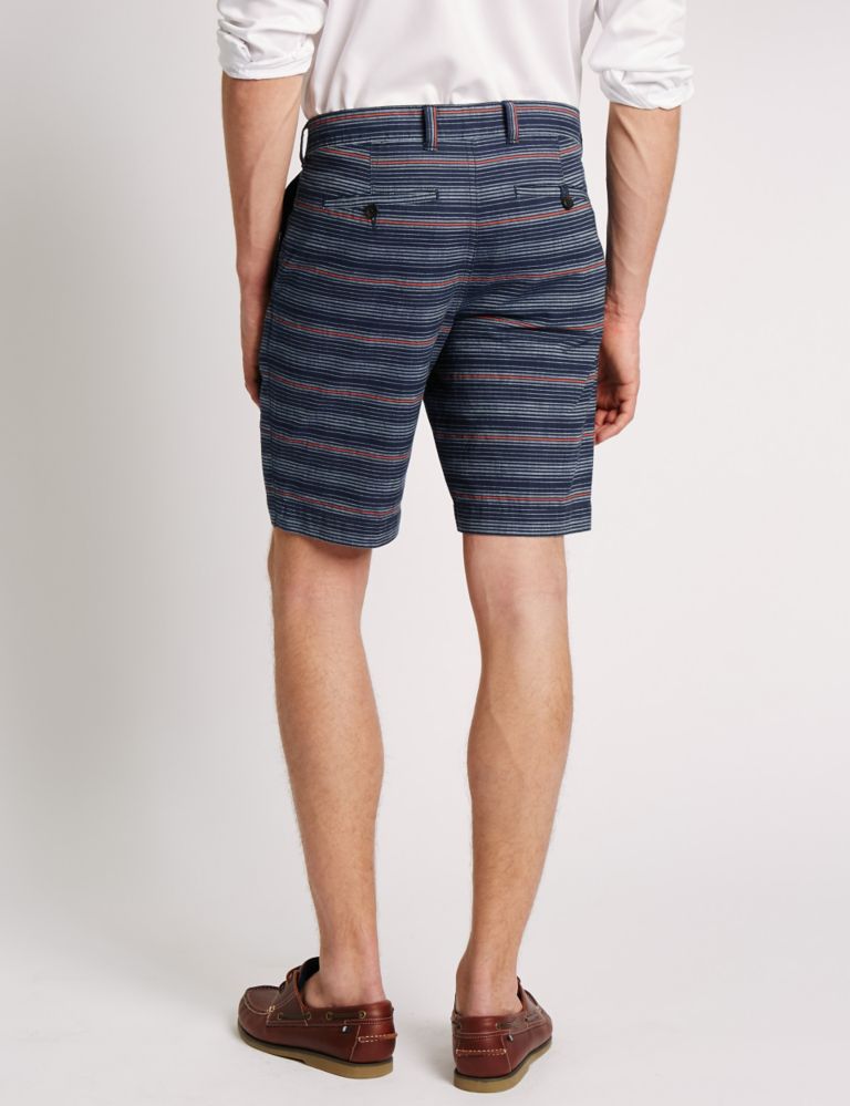 Pure Cotton Striped Chambray Shorts with Belt 3 of 3