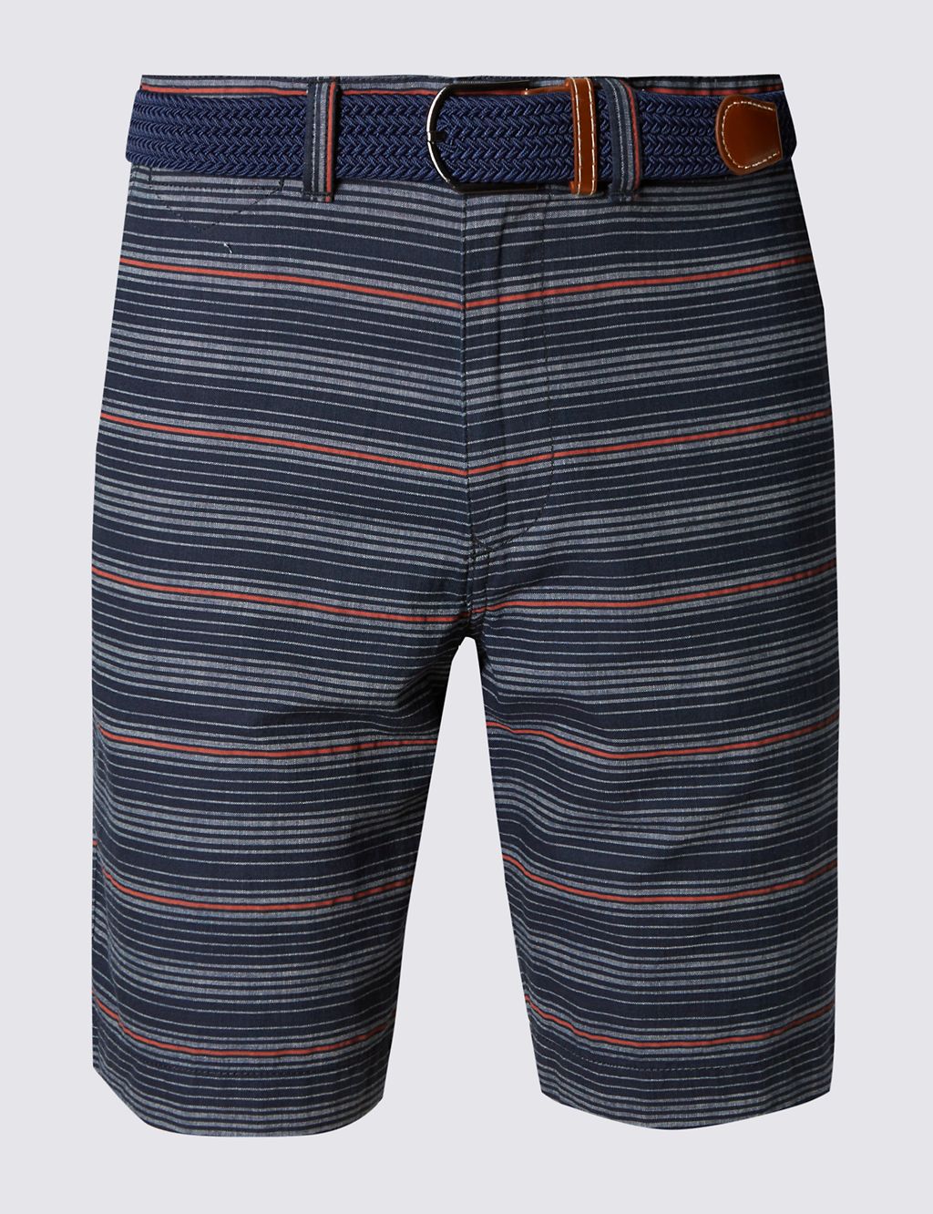 Pure Cotton Striped Chambray Shorts with Belt 1 of 3