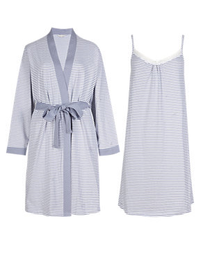 Pure Cotton Striped Chemise & Wrap Set with Cool Comfort™ Technology Image 2 of 6