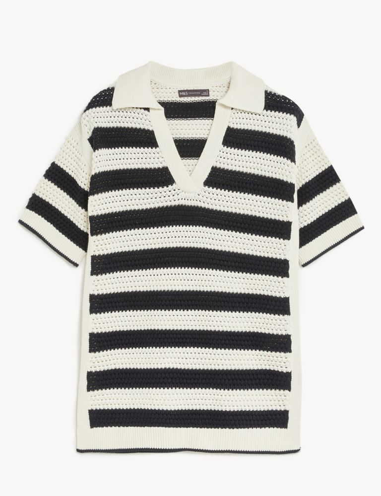 Pure Cotton Striped Collared Knitted Top | M&S Collection | M&S