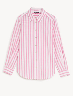 Pure Cotton Striped Collared Longline Shirt Image 2 of 6