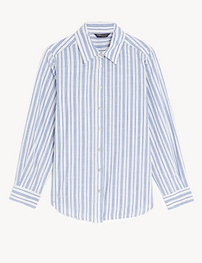 Pure Cotton Striped Collared Longline Shirt Image 2 of 4