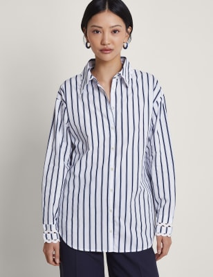 Black and white striped longline shirt sale