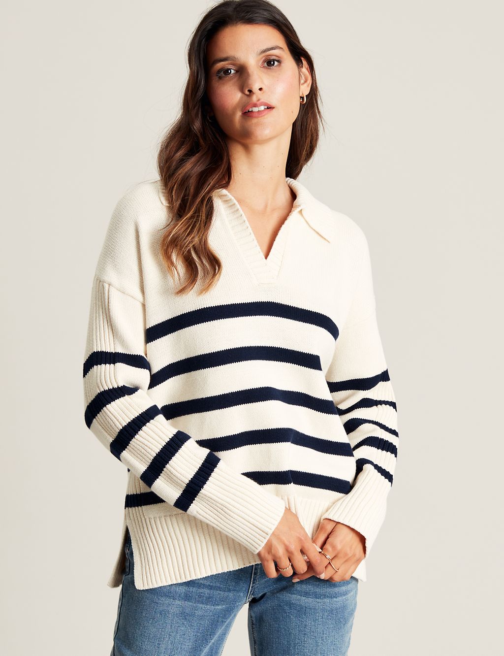 Pure Cotton Striped Collared Relaxed Jumper | Joules | M&S