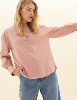 Collarless shirt outlet womens