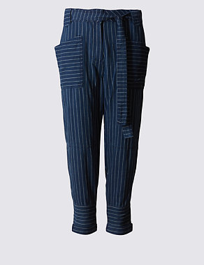Pure Cotton Striped Combat Cropped Trousers Image 2 of 6
